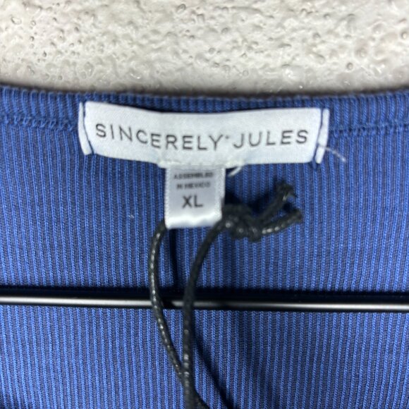 Sincerely Jules Sz S Ribbed Blue/White Embroidered Quote Mini Dress - Picture 4 of 5